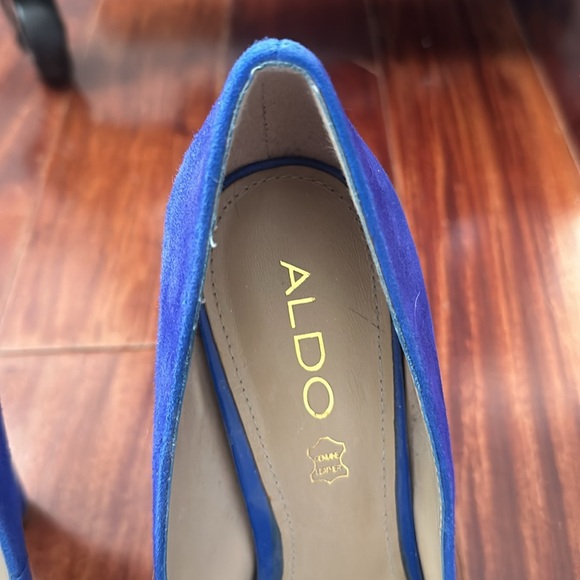 ALDO Cobalt Blue Suede Peep Toe Platform Pumps Size 8.5 (EU 39) Ruddell - Picture 4 of 16